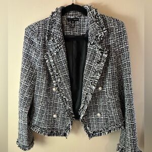 Aqua Black and White Tweed Blazer